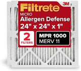 Filtrete 24x24x1 AC Furnace Air Filter, MERV 11, MPR 1000, Micro Allergen Defense, 3-Month Pleated 1-Inch Electrostatic Air Cleaning Filter, 2 Pack (Actual Size 23.81 x 23.81 x 0.81 in)