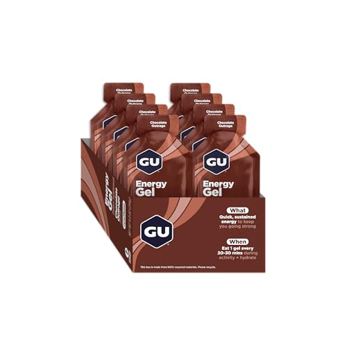 GU Energy Original Sports Nutrition Energy Gel, Vegan, Gluten-Free, Kosher, and Dairy-Free On-the-Go Energy for Any Workout, 8-Count, Chocolate Outrage