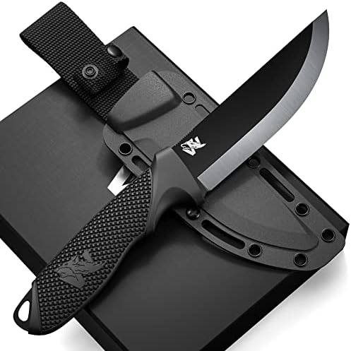 W-SCANDI Full Tang Survival Knife with Sheath - Stylish Tactical Fixed Blade - Made of D2 Steel - Bushcraft and Camping Survival - Perfect EDC Hunting Knife with TPE Handle