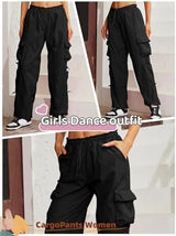 QYANGG Baggy Parachute Pants for Women& Girls Drawstring Elastic Low Waist Ruched Cargo Pants Multiple Pockets Jogger Y2K
