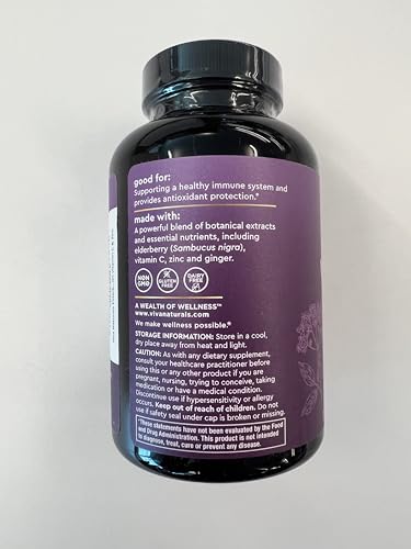 Viva Naturals Elderberry with Vitamin C and Zinc (120 Capsules) - 1000mg Sambucus Elderberry Immune Support Supplement, Black Elderberry Capsules for Adults, Elderberry Vitamins - 2 Months Supply