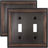 Double Toggle Wall Plate, Decorative Aged Bronze Light Switch Cover, Metal Switch Plate Cover, 2-Gang, Midize, 2 Pack
