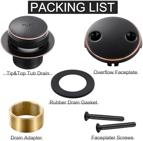 Oil Rubbed Bronze Bathtub Drain Tip-Toe Tub Trim Set with Two-Hole Overflow Faceplate Bathroom Tub Drains Replacement Conversion Kit