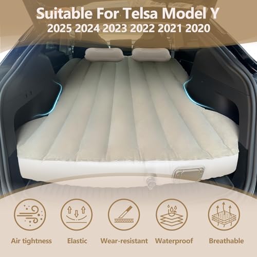 for Tesla Model Y Air Mattress, Self Inflating Car Camping Mattress with Wireless Charging Air Pump, 2 Pillows, Storage Bag, Sleeping Mat for Tesla Model Y Accessories 2020-2024 2025