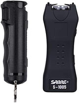 SABRE Pepper Spray & 2-in-1 Stun Gun with Flashlight, Self Defense Kit, Fast Flip Top Safety, Finger Grip for Better & Faster Aim, Painful 1.60 µC Charge, 120 Lumen LED Light, Rechargeable, 0.54 fl oz