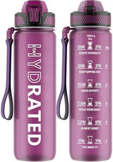 Water Bottle with Straw, 32oz Motivational Water Bottles with Time Marker to Drink, Tritan BPA Free, 1L Sports Water Bottle with Carry Strap LeakProof for Women Gym Fitness Outdoor (1 Pack)