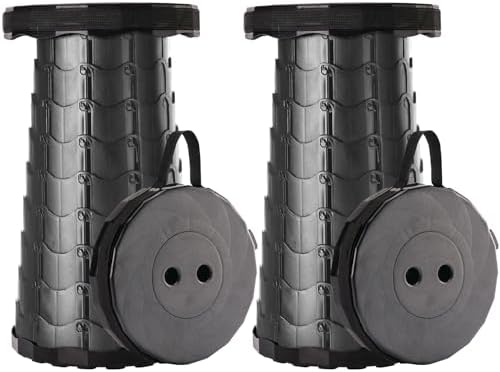 Upgraded Foldable Stool Thickened Set of 2, Portable Collapsible Stool Retractable Stool, Foldable Portable Collapsible Chair for Fishing, Hiking Tours, BBQ, Parties, Outdoor Activities (Black)