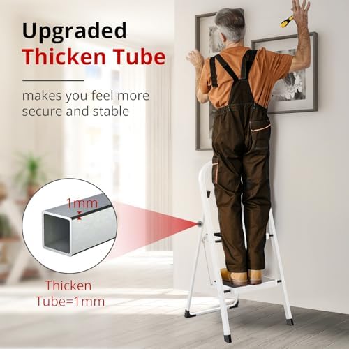 HBTower Step Ladder Folding Step Stool for Adults with Anti-Slip Pedal,330 lbs Capacity for Kitchen, Home,White