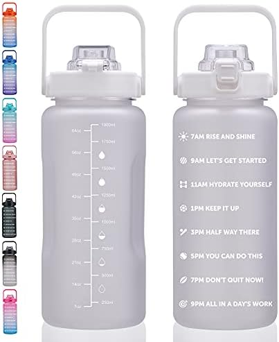 64oz,100oz,128oz Large Motivational Water Bottle with Time Marker, Leakproof & BPA Free Half Gallon Big Water Bottle with Straw Handle Tritan Frosted Water Jug for Gym,Fitness,Outdoor Sports