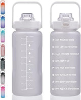 64oz,100oz,128oz Large Motivational Water Bottle with Time Marker, Leakproof & BPA Free Half Gallon Big Water Bottle with Straw Handle Tritan Frosted Water Jug for Gym,Fitness,Outdoor Sports