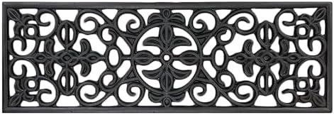 Ottomanson Indoor/Outdoor Hose-Wash Iron Wrought Design Non-Slip Rubber 10" x 30" Modern Stair Treads for Stairs, Garage, Patio, 5 Pack, Black Floral