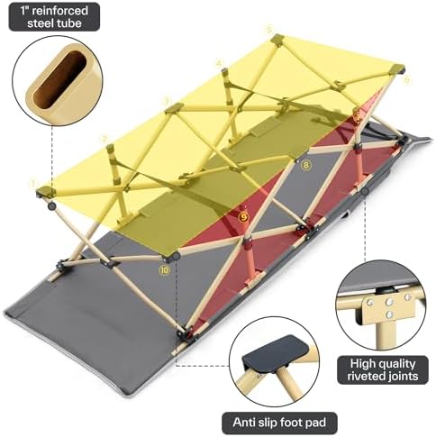 Sportneer Camping Cot: 1200D Double Layer Oxford Foldable Camping Cots for Adults - Heavy Duty Cots for Camping Travel Tent Day Outdoor & Home Guest, Camping Cots with Carry Bag & 2 Side Pockets