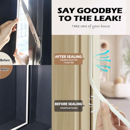 Weather Stripping Door Seal - Self Adhesive Weather Strip Silicone D Shaped Seal Strip for Door Frame/Window Seal (40FT White 3/8" W × 1/4" T)