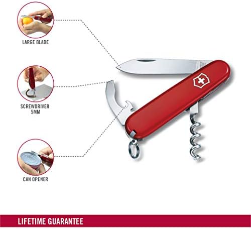Victorinox Waiter Swiss Army Knife, 9 Function Swiss Made Pocket Knife with Large Blade, Corkscrew and Bottle Opener - Red