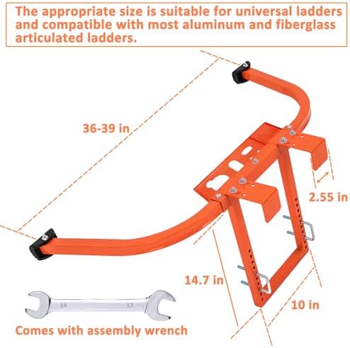 Ladder Stabilizer, Thickened Heavy Duty Steel Ladder Stabilizer with Wing Span/Wall Extension Accessory, Secure and Stable Ladder Standoff Arms for Roof Gutter with Anti-Slip Rubber Feet & Tool Tray