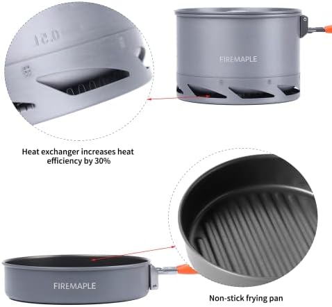 Fire-Maple Feast 4 Piece Camping Cookware Cookware Cookware Kit Outdoor Cookware Set with Pots, Kettle, Saucepans and Spatula for Hiking Fishing Picnic