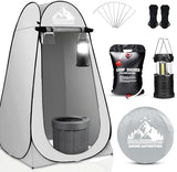 Portable Outdoor Privacy Tent Shower with Toilet, Lights - Large Pop Up Camping Bathroom Tent