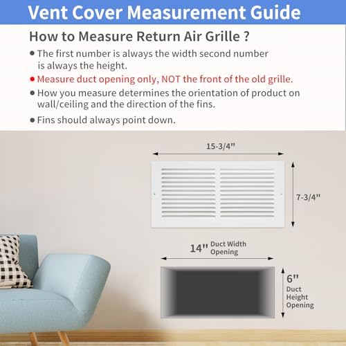 14"W x 6"H [Duct Opening Size] Steel Return Air Grille, Air Return Vent Cover for Ceiling and Sidewall - HVAC Air Vent Covers - [Outer Dimensions: 15.75"W x 7.75"H]