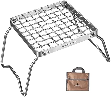 CAMPINGMOON Portable Folding Camping Campfire Grill over Fire Split Stoves 304 Stainless Steel (Grid wire (MS-1011))