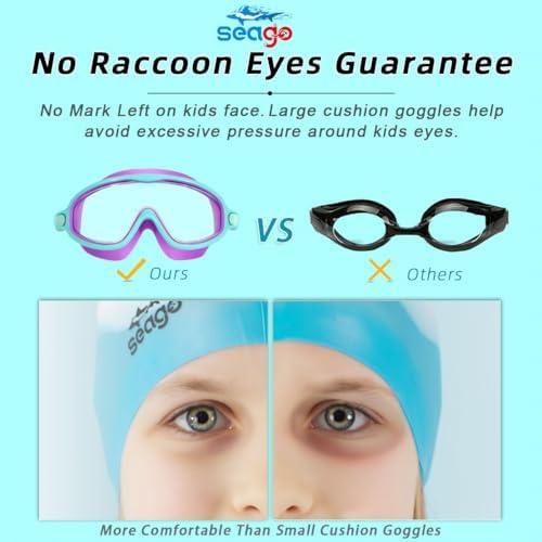 Seago Swim Goggles 2 Pack Anti-Fog Anti-UV Wide View Swimming Goggles for Kids 3-15