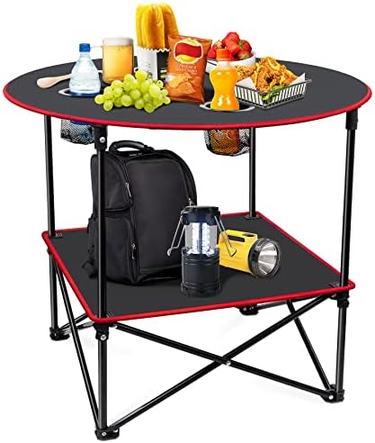 Portable Camping Table Folding Picnic Tables Lightweight Folding Table Waterproof Canvas Beach Table for Outside with 4 Cup Holders & Carry Bags for Camping, Beach, Campfires and Tailgating