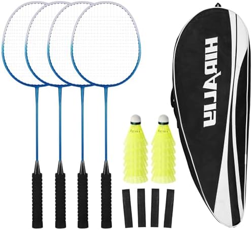 HIRALIY Badminton Rackets Set for Backyards, Lightweight Badminton Set of 2/4, Includ Rackets, Birdies, 1 Carrying Bag, Outdoor Games for Adults Family Kids Beginners