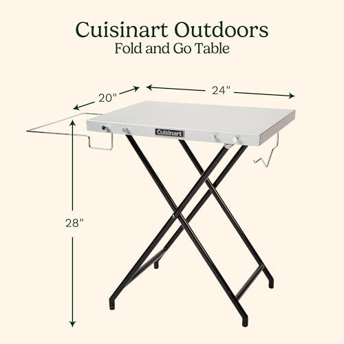 Cuisinart Fold ‘n Go Prep Table, Portable Folding Table and Grill Stand with Tool hooks, Trash Bag Holder, Paper Towel Rack, 24” x 20” Steel Food Prep Station Perfect for BBQs, Tailgates and Camping