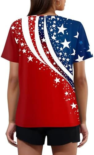 Womens Graphic Tees 4Th of July Henley V Neck 2025 American Flag Button Short Sleeve Independence Summer Shirt