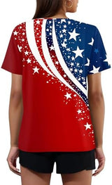 Womens Graphic Tees 4Th of July Henley V Neck 2025 American Flag Button Short Sleeve Independence Summer Shirt
