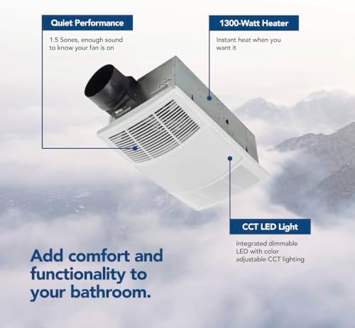 Broan-NuTone BHFLED80 PowerHeat Bathroom Exhaust Fan, Heater, and LED Light Combination, 80 CFM