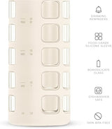 purifyou 40/32/22/12 oz Borosilicate Glass Water Bottles with Volume Markers, Silicone Sleeve, Stainless Steel Lid, Reusable Bottle for Water, Juice, Gym, and Fridge Storage (32oz Pearled Ivory)