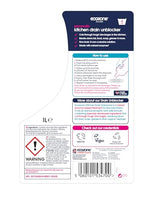 Ecozone Kitchen Drain Unblocker, Non-Toxic & Bleach-Free, Non Corrosive Cleaner, Enzyme Solution Breaks Down Soap Grease & Organic Blockages in Plug Holes, Septic Tank Safe & Vegan Friendly (1L)