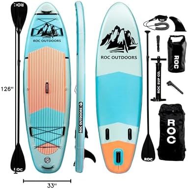 Roc Inflatable Stand Up Paddle Boards 10 ft 6 in with Premium SUP Paddle Board Accessories, Wide Stable Design, Non-Slip Comfort Deck for Youth & Adults