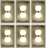 6-Pack Duplex Outlet Cover Plate, Antique Brass Metal Wall Plates for Electrical Outlets, 1 Gang Receptacle Cover, Pearls Decorative Switch Plates and Outlet Covers
