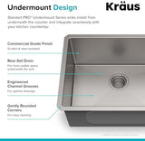KRAUS Standard PRO 23-Inch 16 Gauge Undermount Single Bowl Stainless Steel Kitchen Sink, KHU101-23