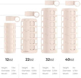purifyou 40/32/22/12 oz Borosilicate Glass Water Bottles with Volume Markers, Silicone Sleeve, Stainless Steel Lid, Reusable Bottle for Water, Juice, Gym, and Fridge Storage (32oz Hazelnut)