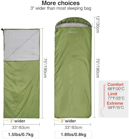 REDCAMP Ultra Lightweight Sleeping Bag for Backpacking, Comfort for Adults Warm Weather, with Compression Sack