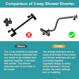 Cobbe 12 Inch All Metal 3-Way Rain Shower Head, High Pressure Shower Head, Dual Shower Heads with Handheld Spray Combo - Upgrade Extension Arm Height Adjustable - 9 Spray Filtered Shower Head, Black