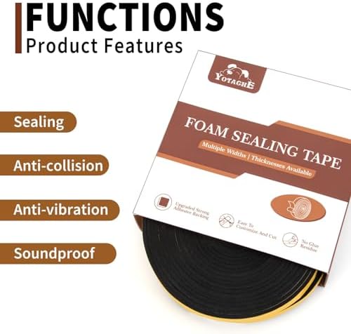 Yotache Weather Stripping 2 Rolls 1" W X 1/8" T (New Adhesive Craft), Neoprene Foam Weatherstrip Tape for Automotive, 33 Ft Length (2 X 16.5 Ft Each)