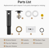 KES All Metal Bathroom Sink Drain with Strainer Basket Hair Catcher Anti Clog Pop Up Drain Stopper for Lavatory Vanity Vessel Sink with Overflow, Rustproof 18/8 Stainless Steel Matte Black S2013A-BK