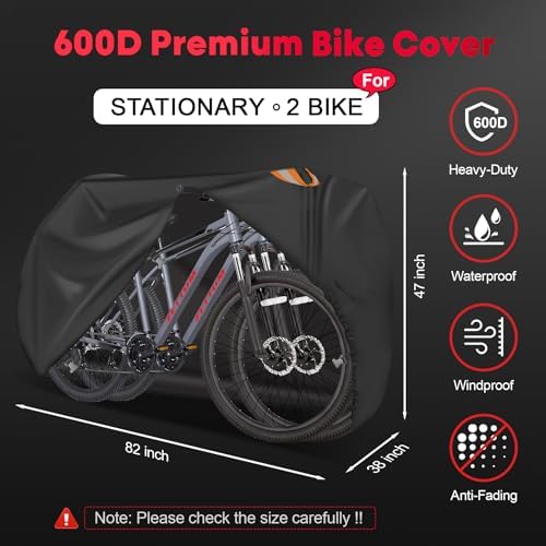 Bike Cover for 2 Bikes - Outdoor Bike Covers for Stationary 2 Bikes Heavy Duty & Waterproof, 600D Bicycle Covers for 2 eBike, Mountain Bike, Road Bike, Hybrid Bike, Beach Cruiser Bike Storage
