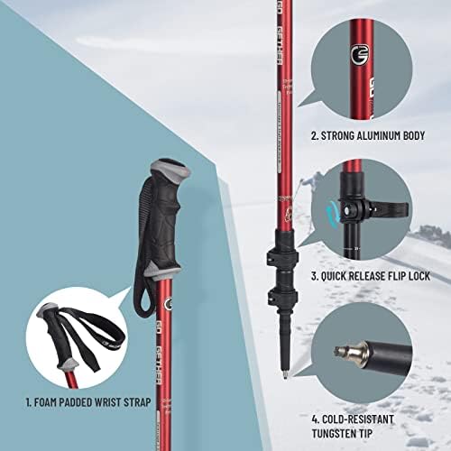 Aluminum Trekking Poles - Quick Adjustable Locks, Comfort Handle, Padded Strap, Snow Baskets - Walking Sticks Suitable for Hiking, Walking