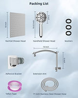 Hibbent All Metal Shower Head,10'' High Pressure Rain Shower Head/Handheld Showerhead Combo with 16'' Adjustable Arc-shaped Shower Extension Arm, 7-Spray, 71'' Hose Adhesive Showerhead Holder, Chrome
