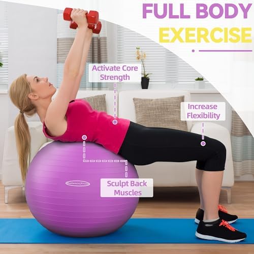 Anti-Burst and Slip Resistant Exercise Ball - Yoga, Fitness, Birthing Ball With Quick Pump, 2,000-Pound Capacity, Multiple Colors and Sizes