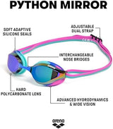 ARENA Unisex Python Racing Swim Goggles for Men and Women Anti-Fog No Leak Max Comfort Dual Strap, Mirror/Non-Mirror Lens
