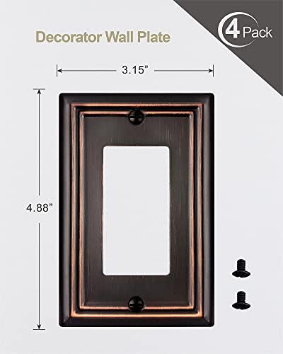 Decorator Wall Plates for Receptacle GFCI Outlet, Dimmer Switch, Decorative Aged Bronze Outlet Covers, Metal Rocker Switch Plates, 1-Gang, 4 Pack