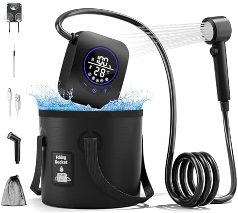 8000mAh Portable Camping Shower, Upgrade Rechargeable Electric Shower Pump with 5 Gallon Bucket, Intelligent LED Display,Portable Shower for Outdoor