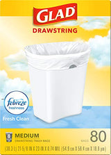 Glad Medium Kitchen Drawstring Trash Bags, 8 Gal, Fresh Clean Scent, 80 Ct (Package May Vary)