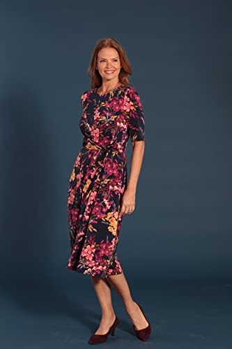 London Times Women's Side Waist Tie Fit and Flare Dress