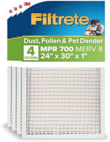 Filtrete 24x30x1 AC Furnace Air Filter, MPR 700, MERV 8, Tough on Pollen, Easy on Airflow, 3-Month Pleated 1-Inch Electrostatic Air Cleaning Filter, 4-Pack (Actual Size 23.81 x 29.81 x 0.81 in)